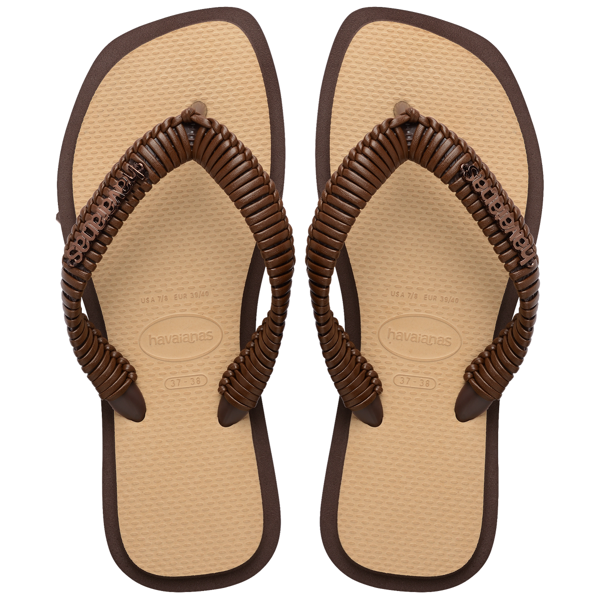 Women's Top Square Fusion Boho Flip Flops - Dark Brown/Golden